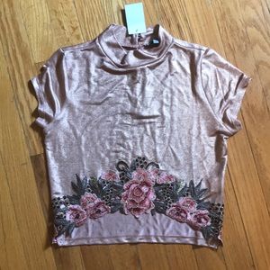 Rose gold flower crop top